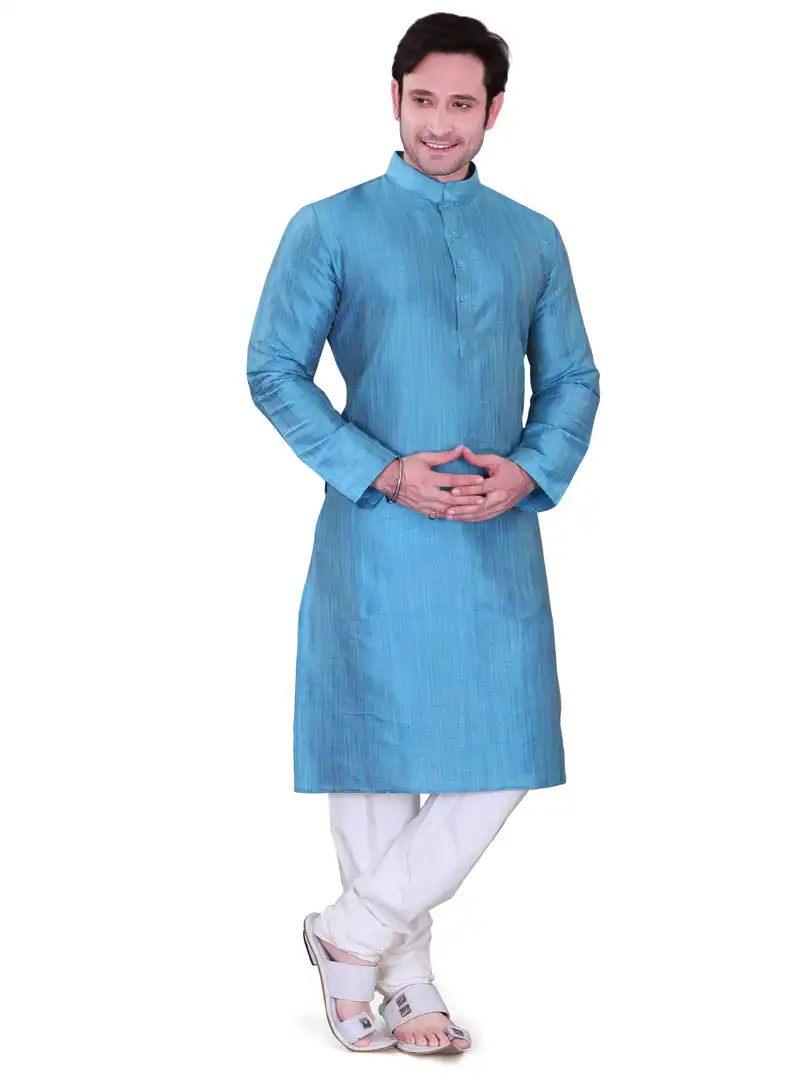 Sky Blue Dupion Readymade Kurta Pajama 106559