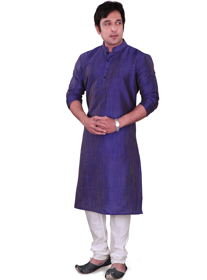 Blue Dupion Readymade Kurta Pajama 106560