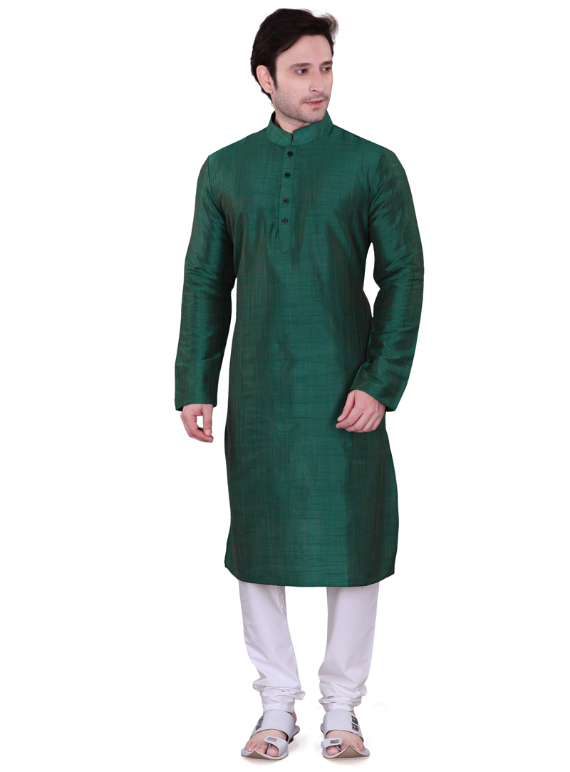 Green Dupion Readymade Kurta Pajama 106561