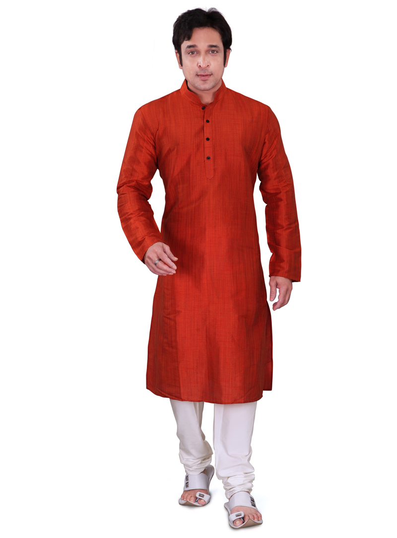 Red Dupion Readymade Kurta Pajama 106563