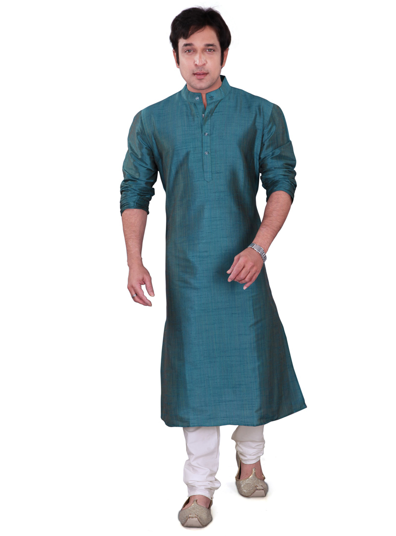 Teal Dupion Readymade Kurta Pajama 106564