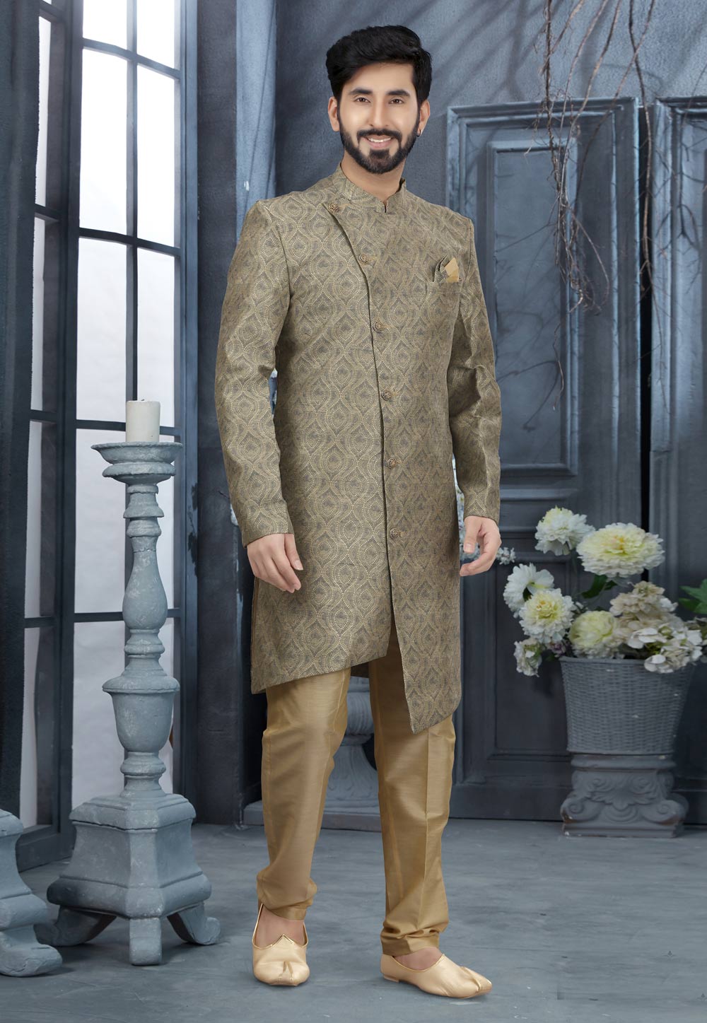 Brown Jacquard Indo Western Sherwani 251542
