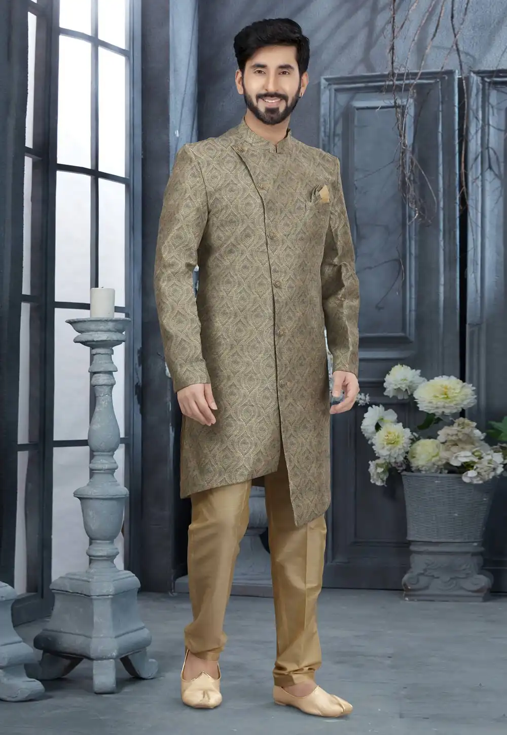 Brown Jacquard Indo Western Sherwani 251542