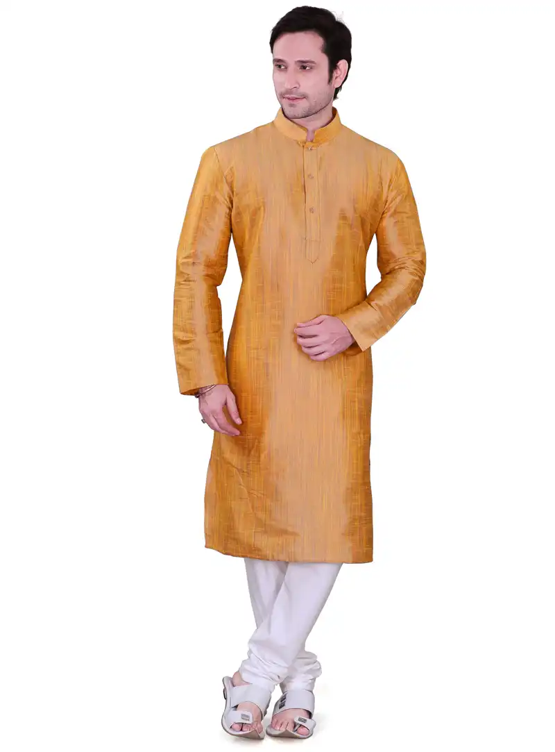 Yellow Dupion Readymade Kurta Pajama 106566