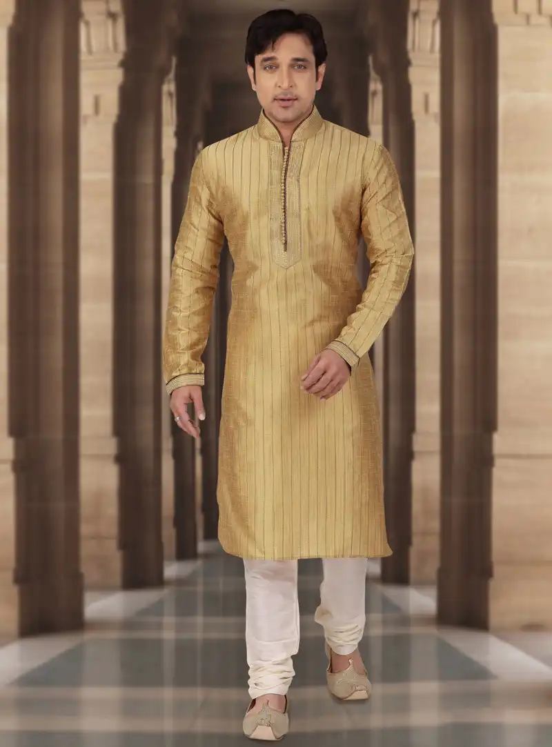 Beige Dupion Readymade Kurta Pajama 107834