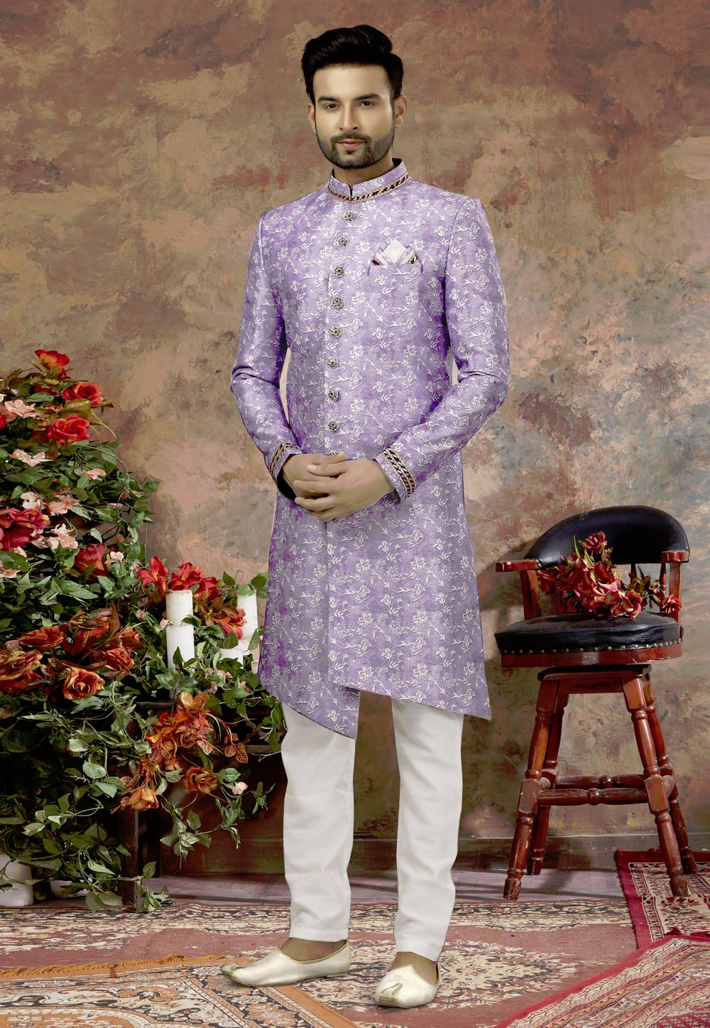 Light Purple Jacquard Indo Western Sherwani 251547