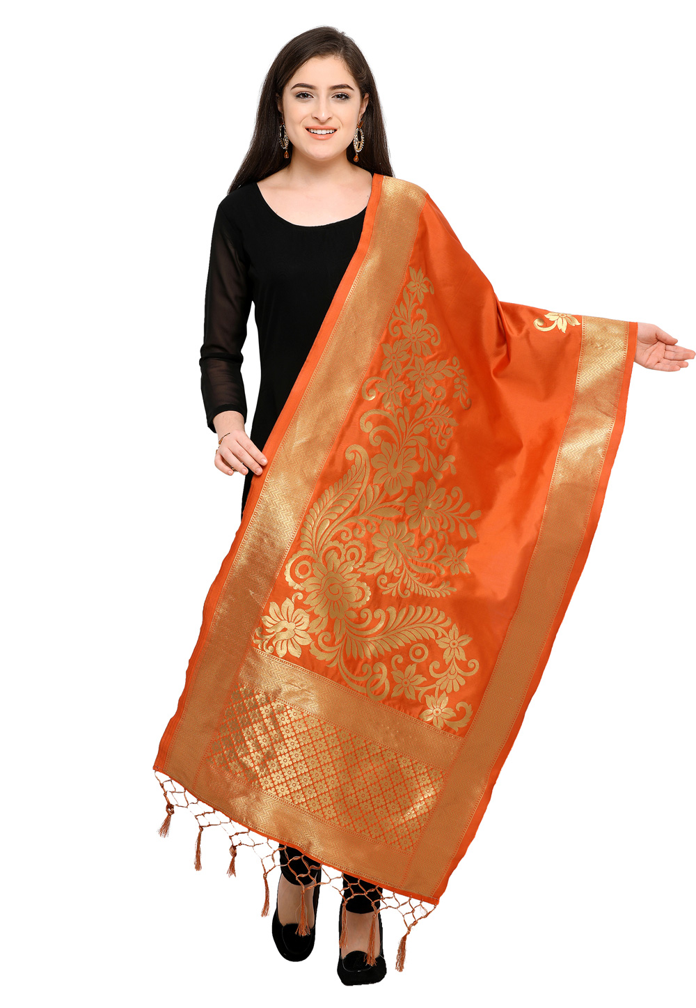 Orange Banarasi Silk Dupatta 162762