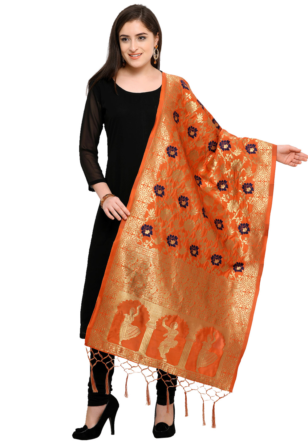 Orange Banarasi Silk Dupatta 162778