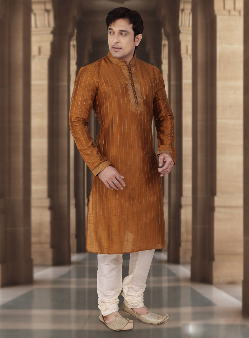 Light Brown Dupion Readymade Kurta Pajama 107842