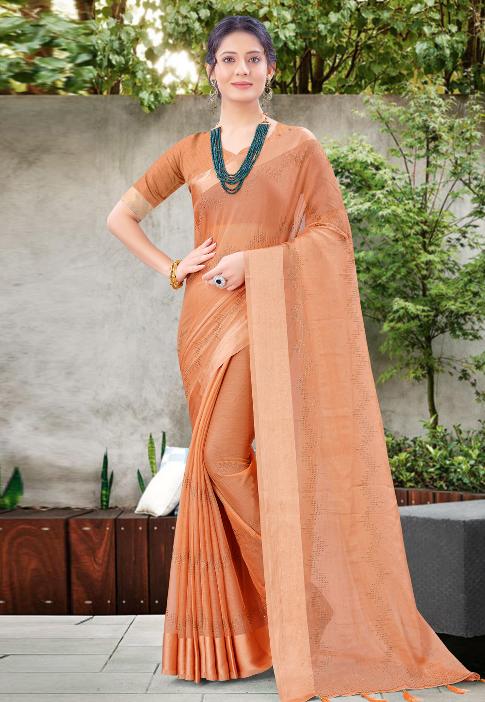 Peach Chiffon Satin Festival Wear Saree 230660