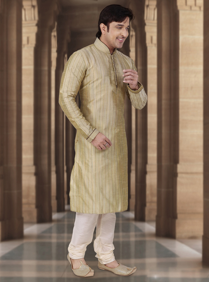 Beige Dupion Readymade Kurta Pajama 107844