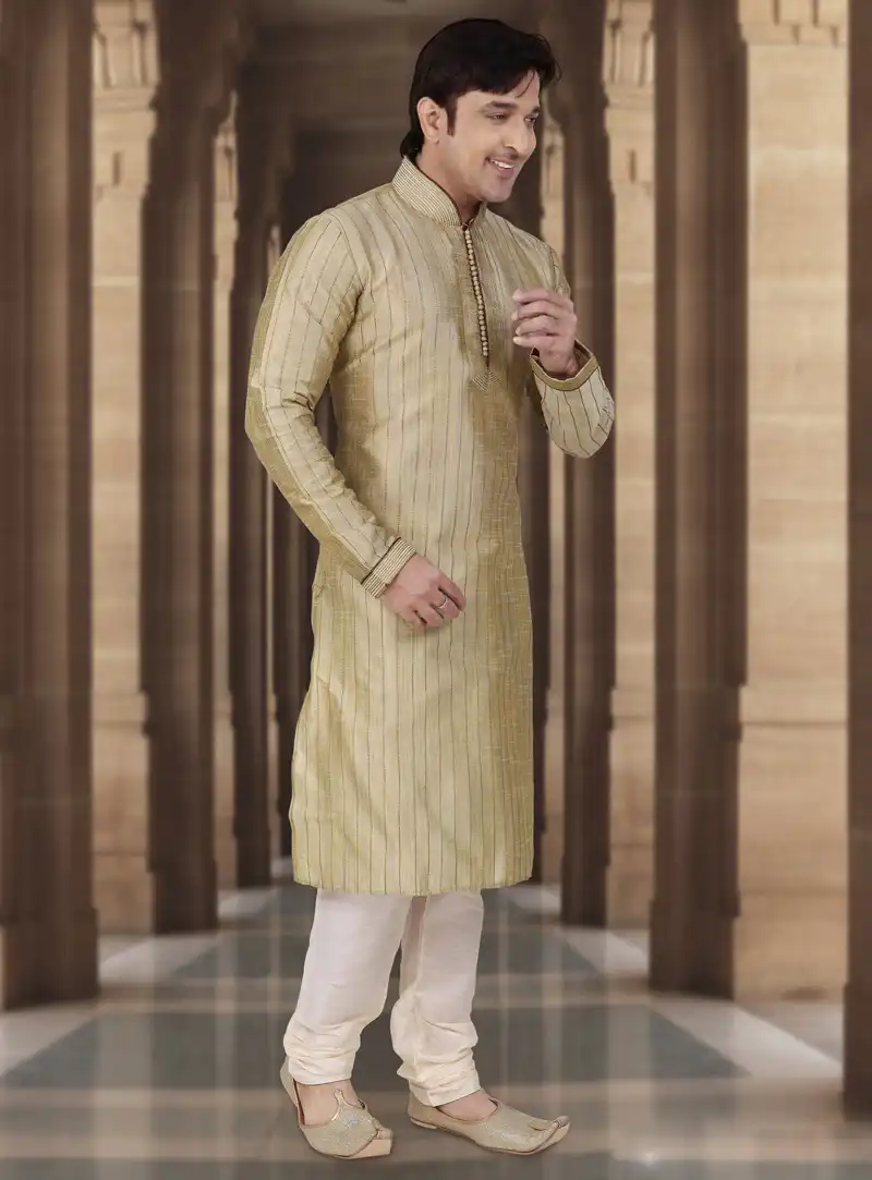 Beige Dupion Readymade Kurta Pajama 107844