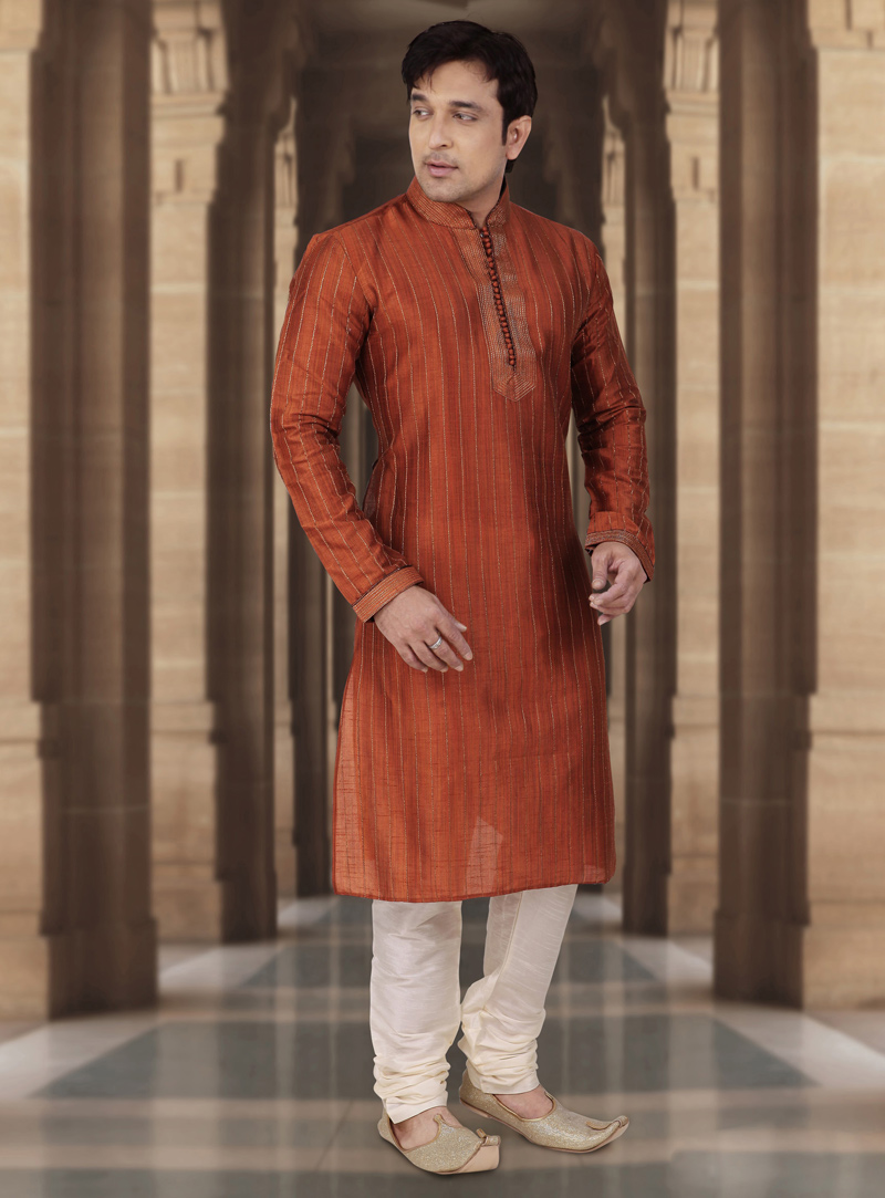 Light Brown Dupion Readymade Kurta Pajama 107845