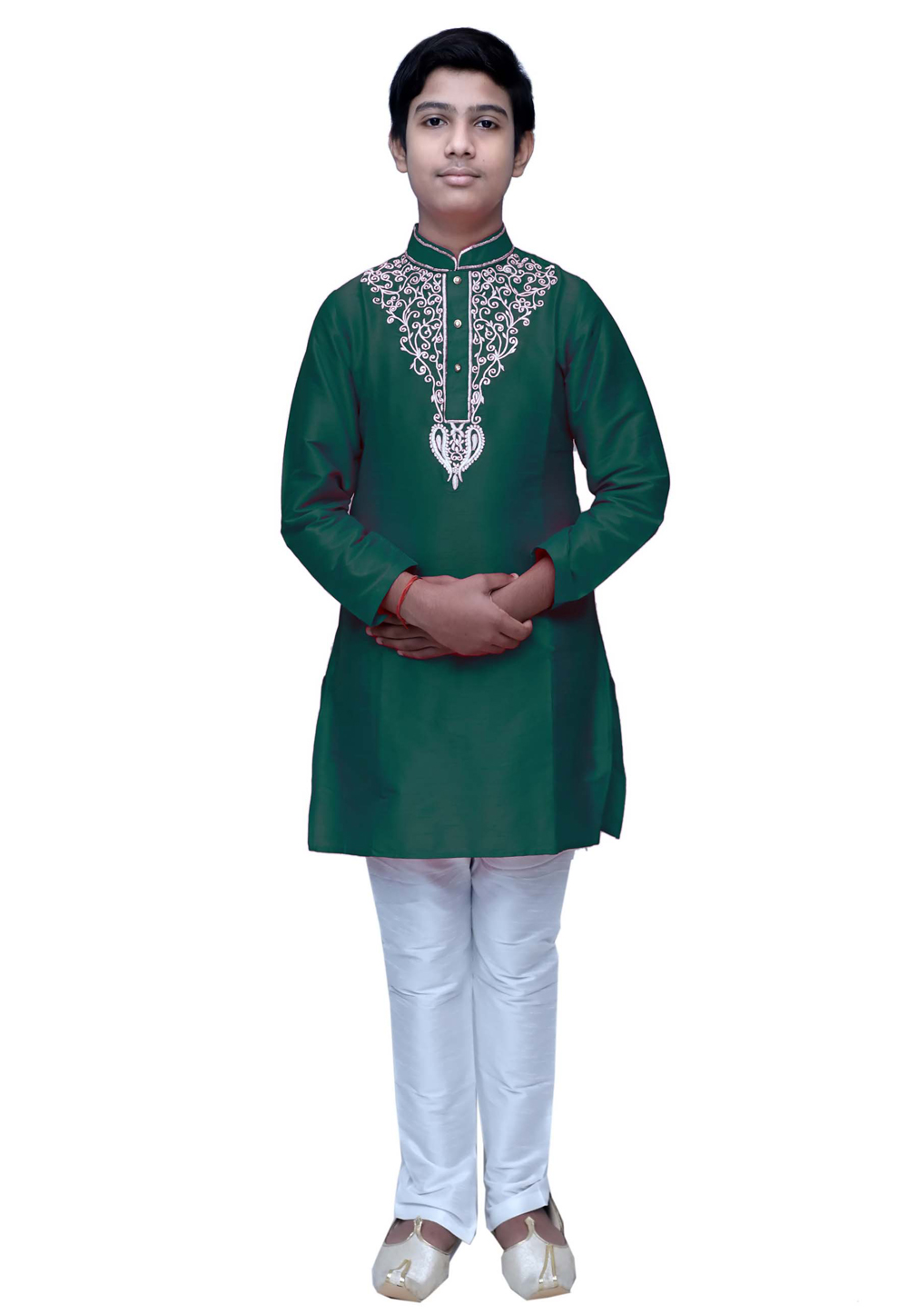 Green Dupion Silk Readymade Kids Kurta Pajama 211368