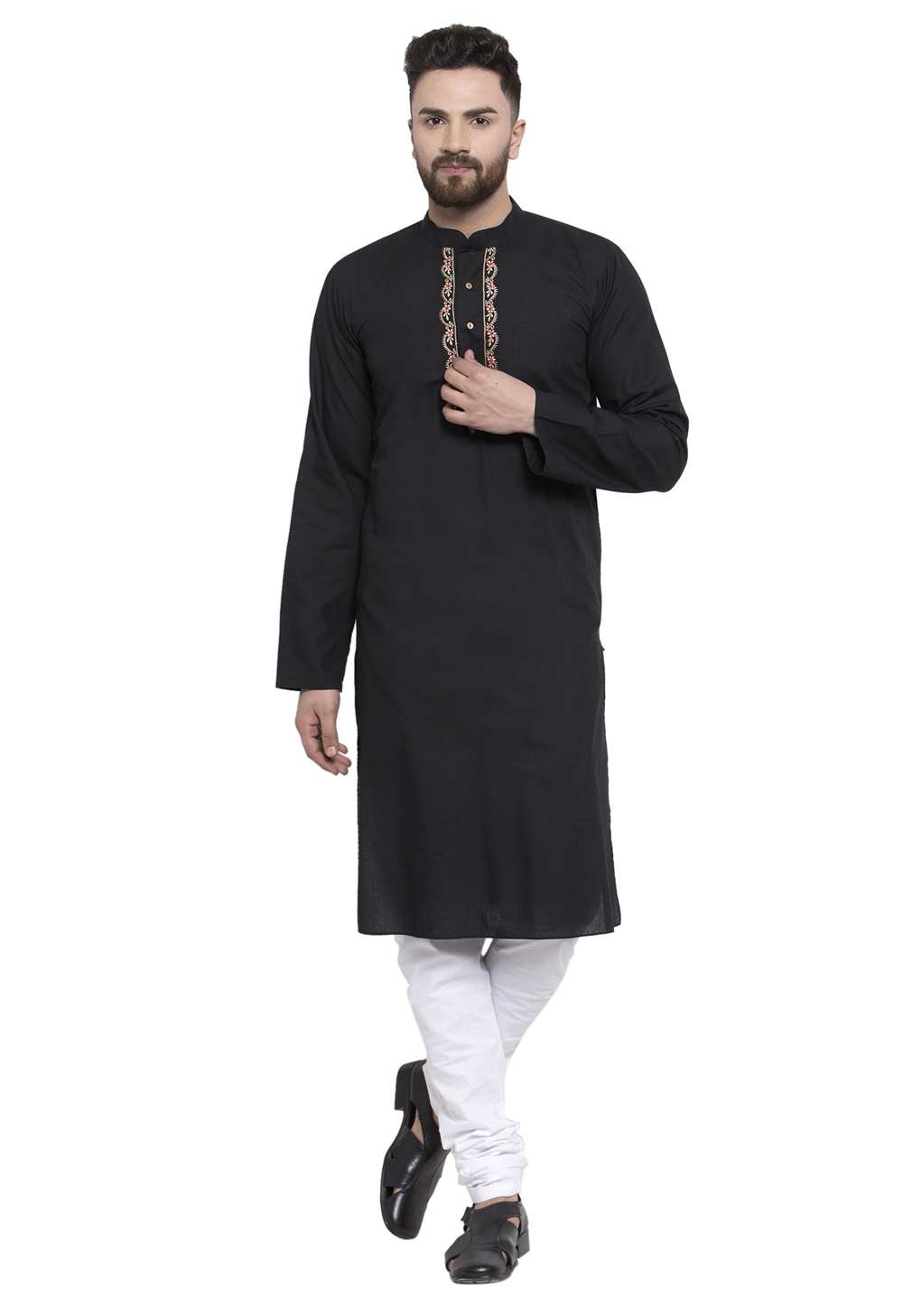 Black Cotton Readymade Kurta Pajama 194035