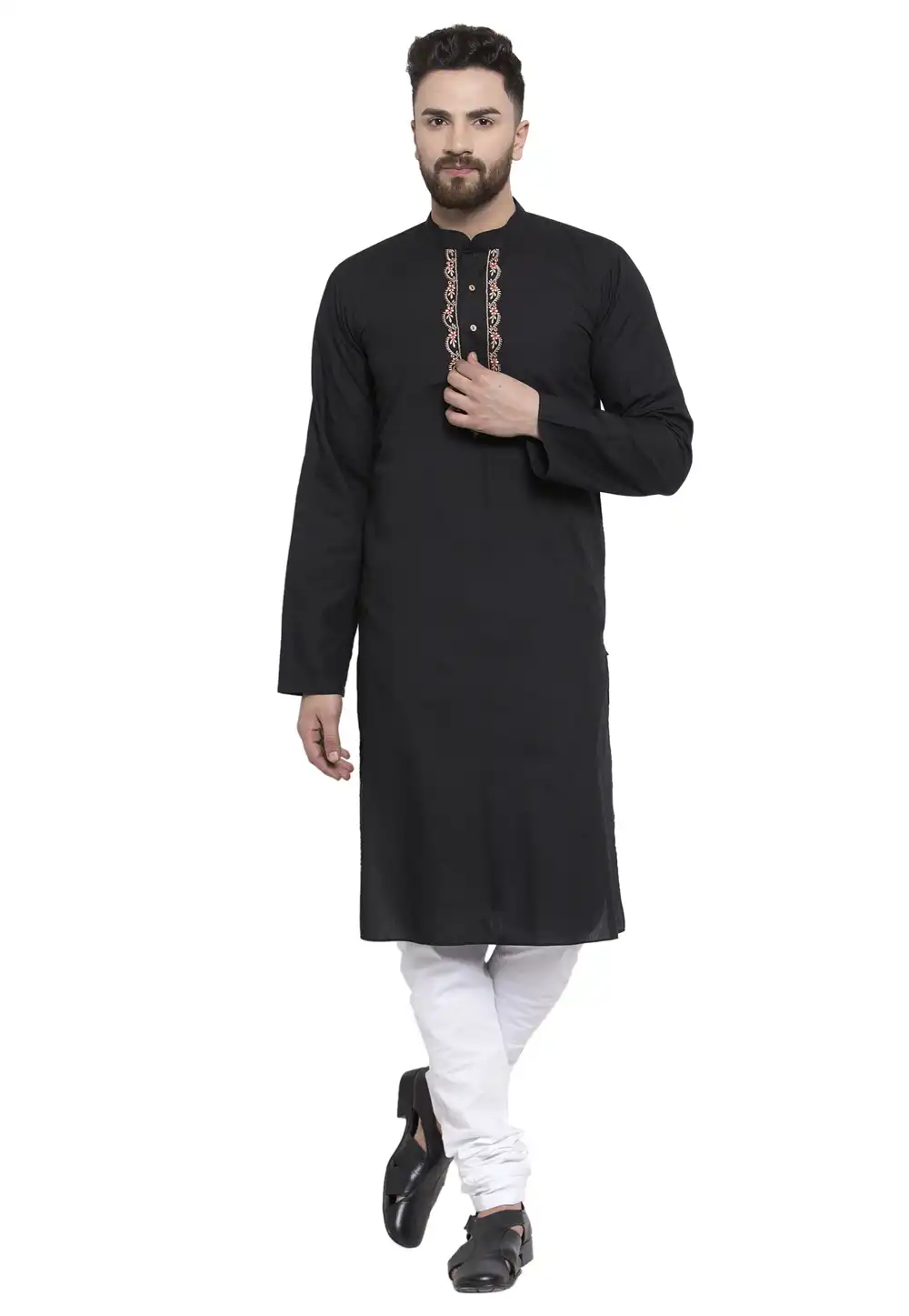 Black Cotton Readymade Kurta Pajama 194035