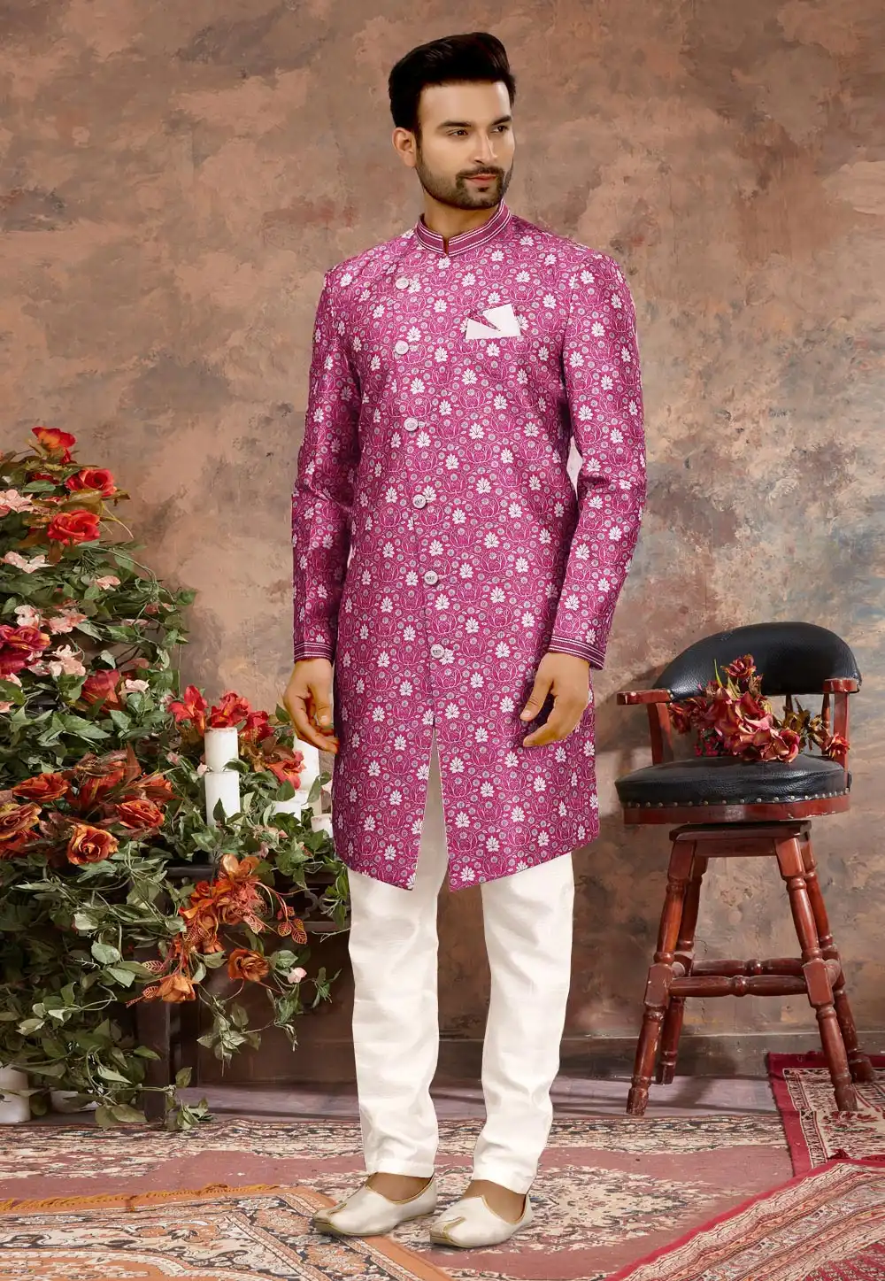 Pink Jacquard Indo Western Sherwani 251560