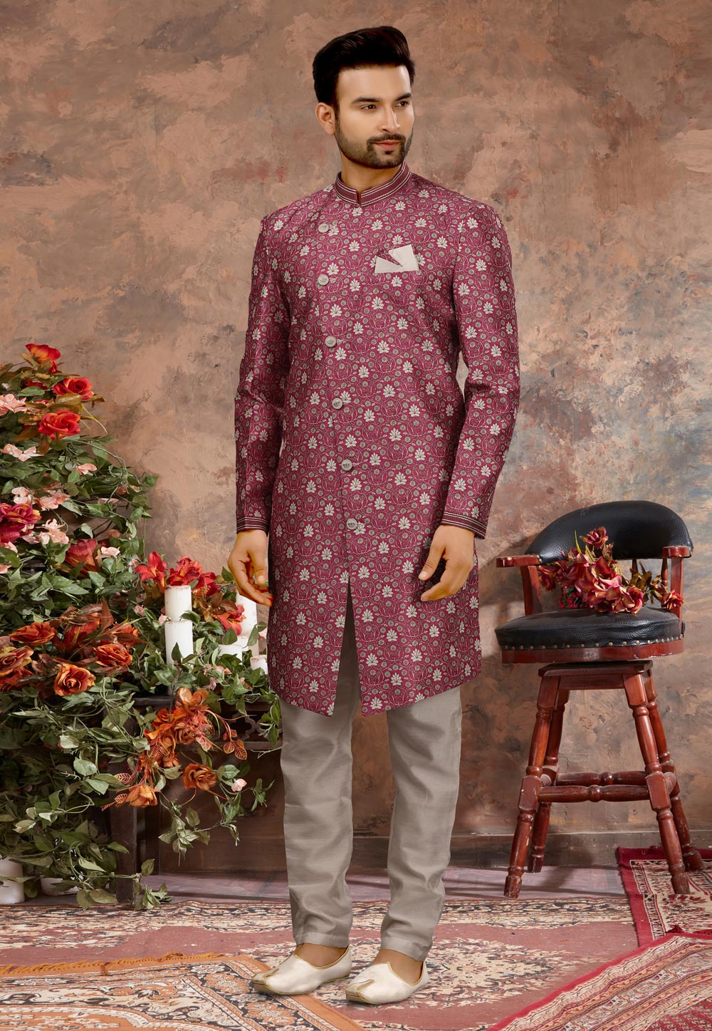 Pink Jacquard Indo Western Sherwani 251560