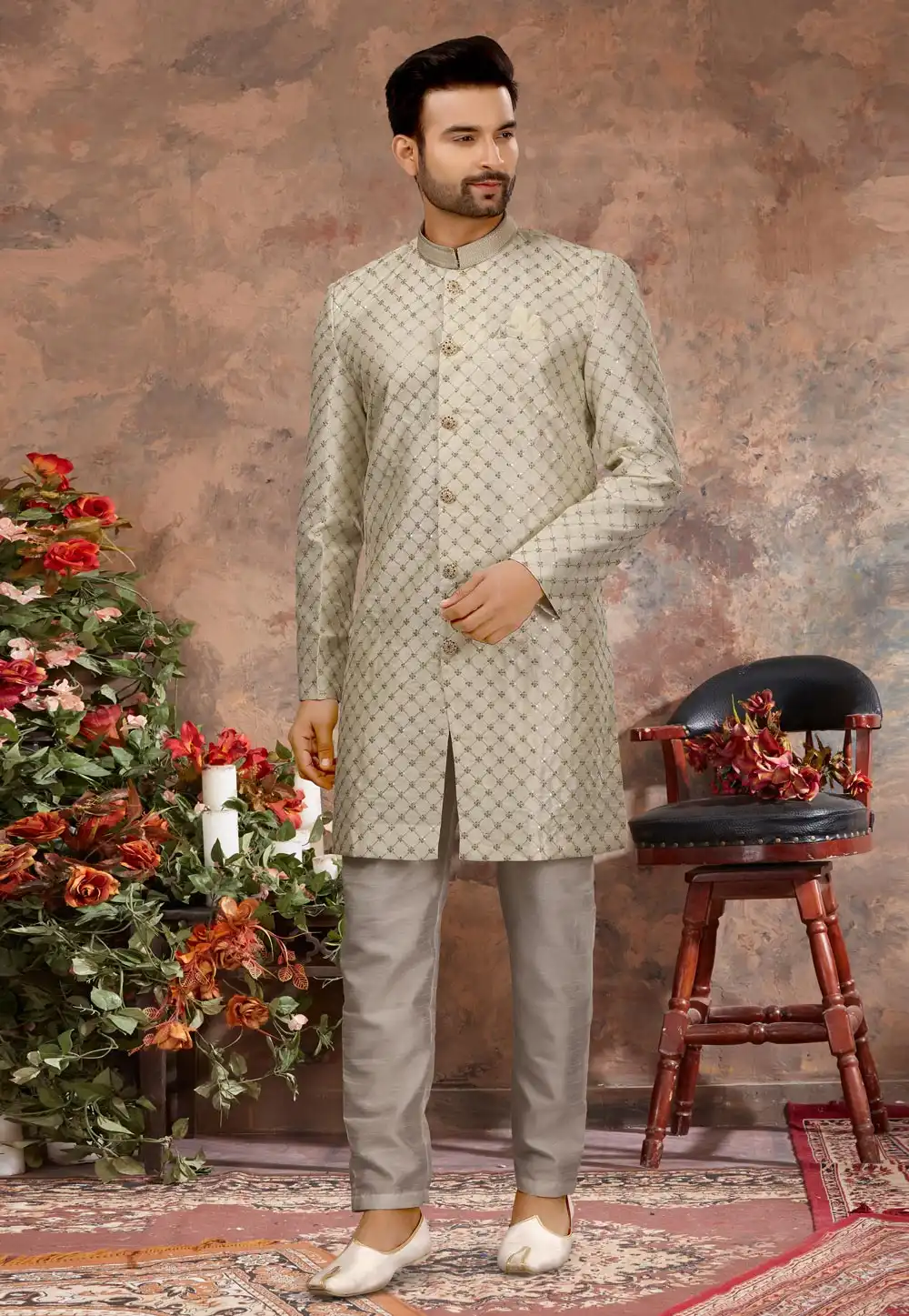Cream Art Silk Indo Western Sherwani 251562