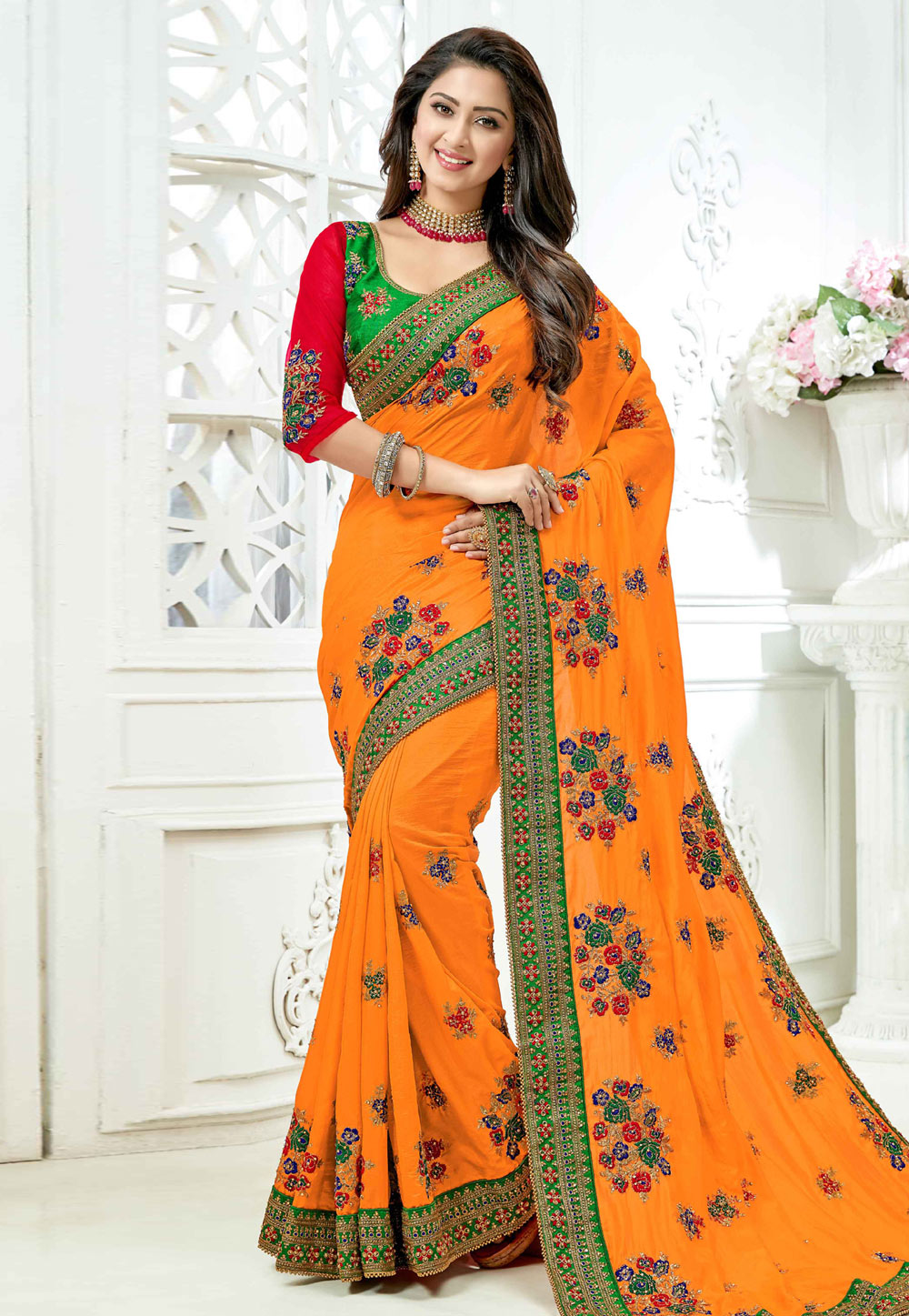 Orange Silk Saree With Blouse 156998