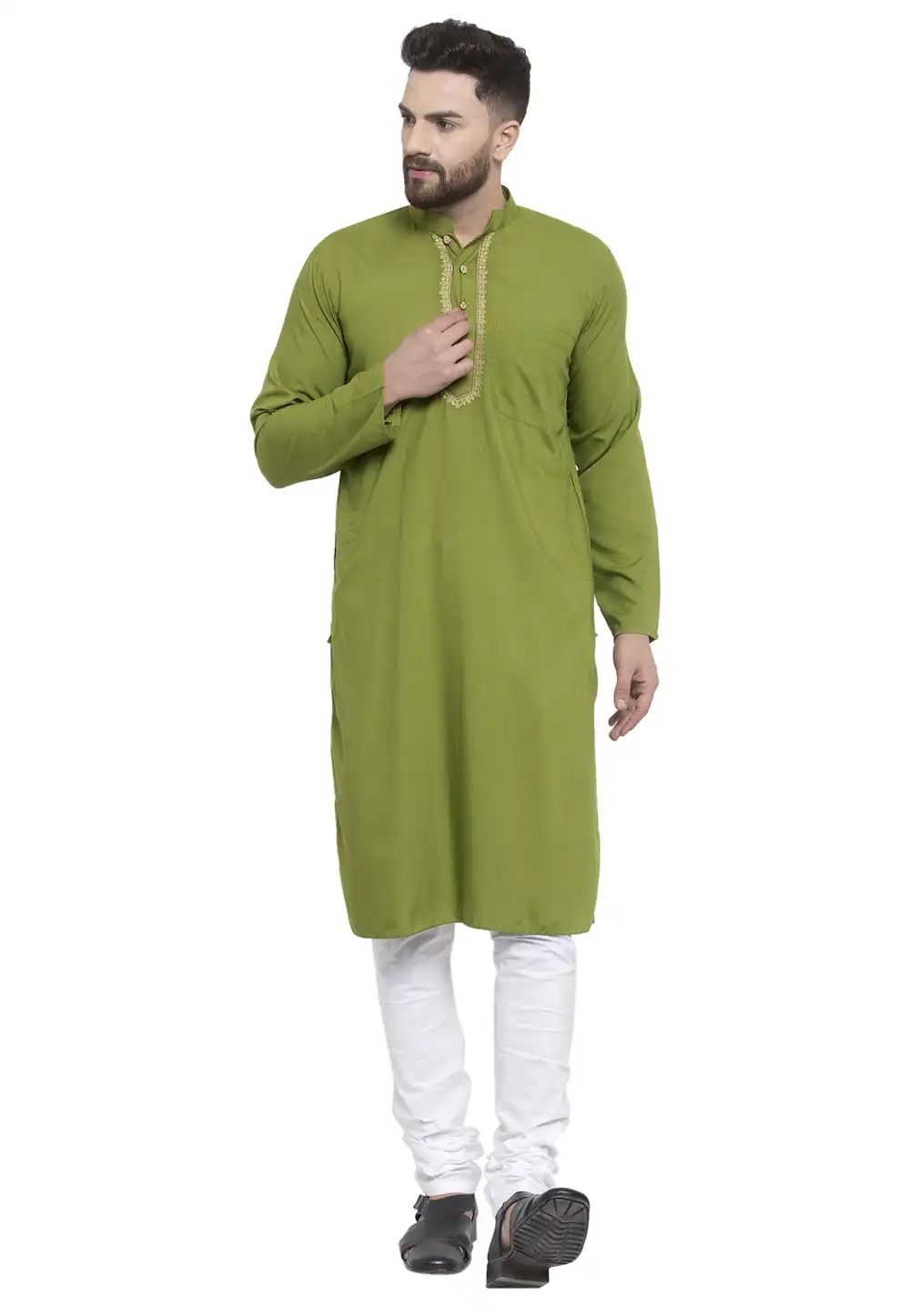 Green Cotton Readymade Kurta Pajama 194037