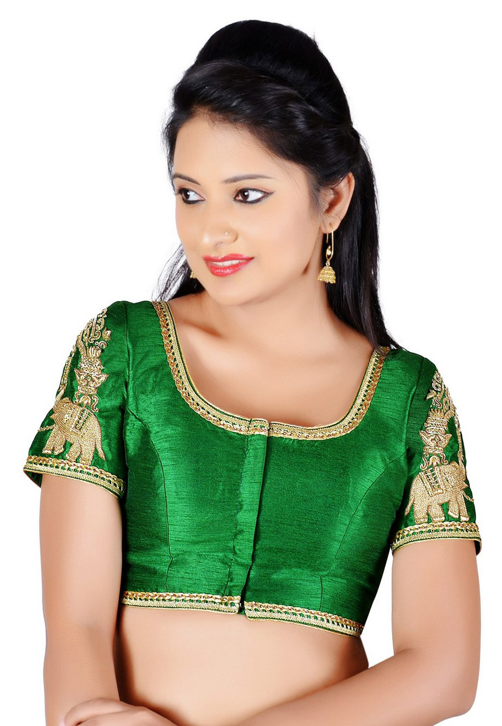 Green Dupion Silk Readymade Blouse 157626