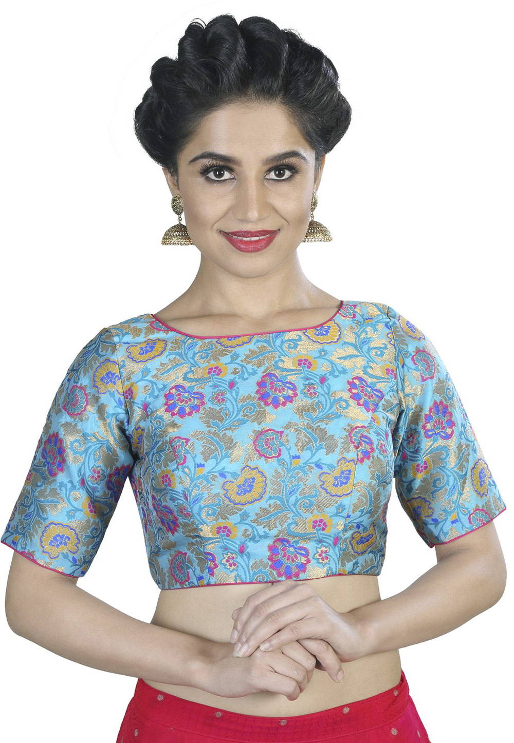 Aqua Brocade Readymade Blouse 160809