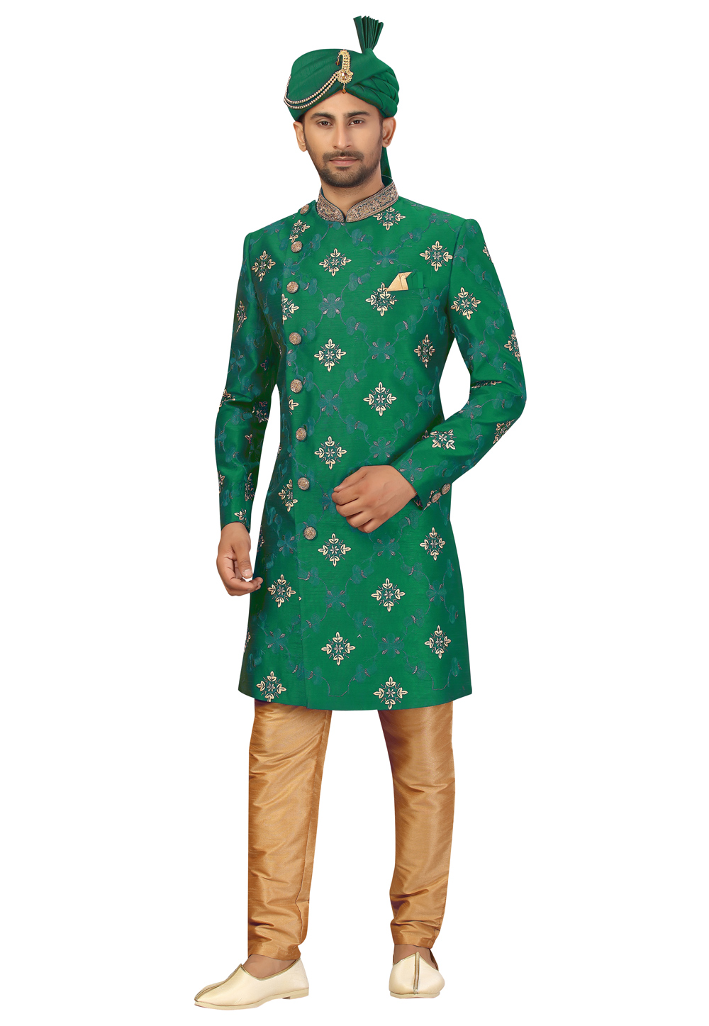 Green Art Silk Indo Western Suit 231341