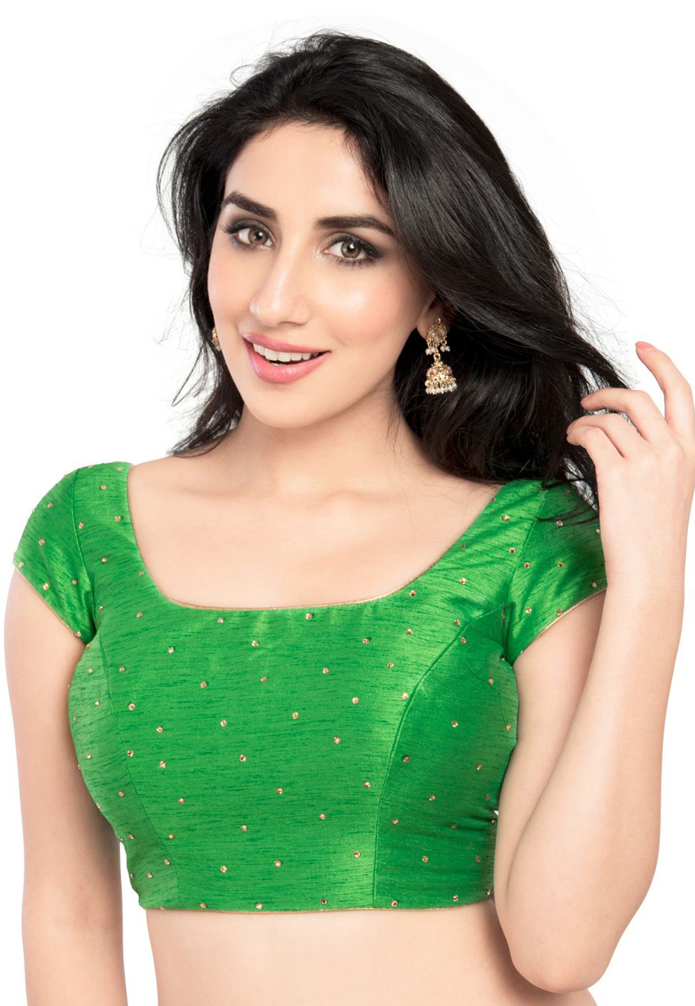 Green Dupion Silk Readymade Blouse 161447