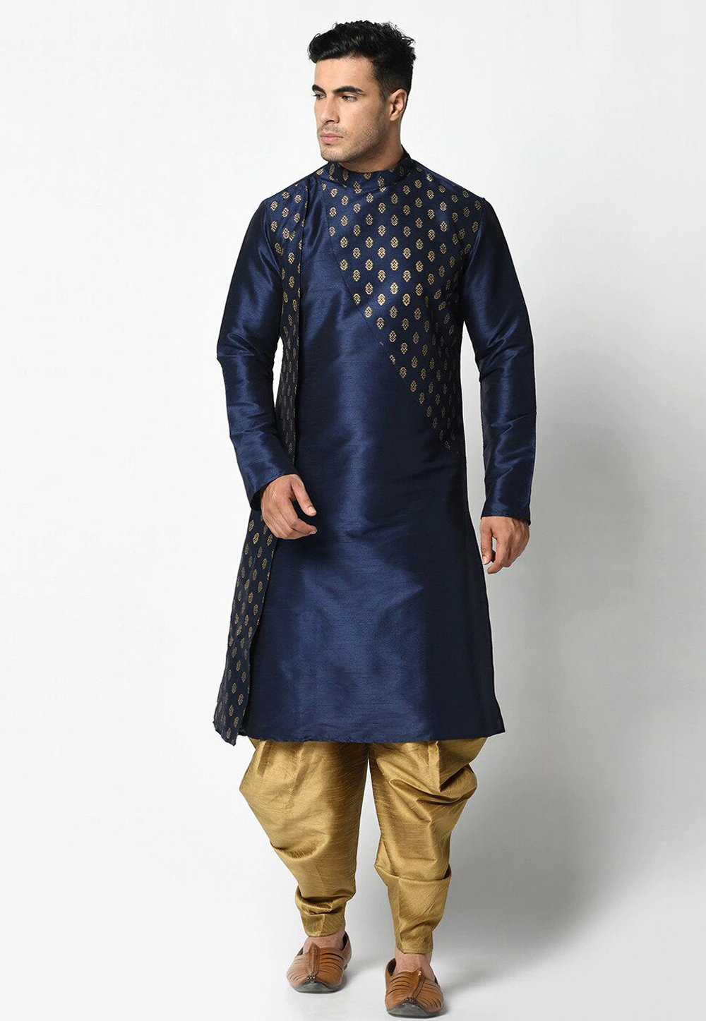 Navy Blue Dupion Silk Dhoti Kurta 235415