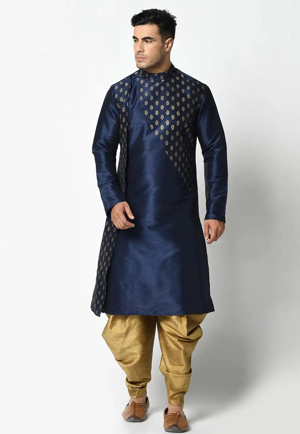 Navy Blue Dupion Silk Dhoti Kurta 235415