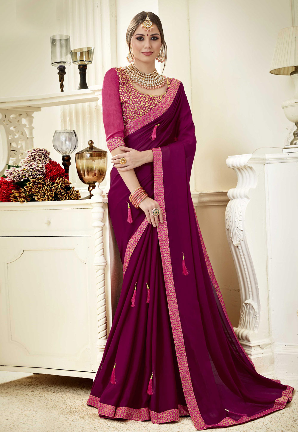 Magenta Silk Festival Wear Saree 157293