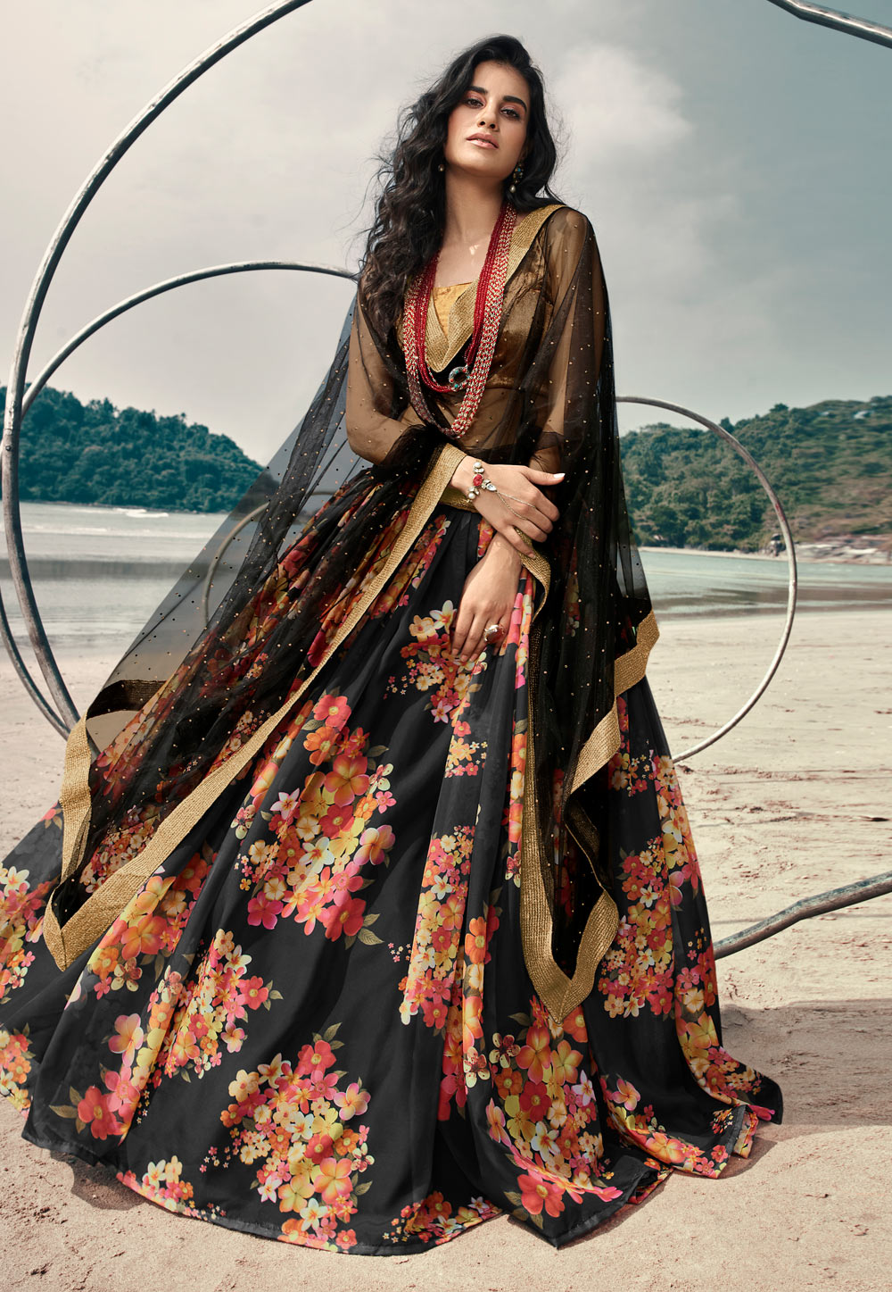Black Organza Lehenga Choli 230503