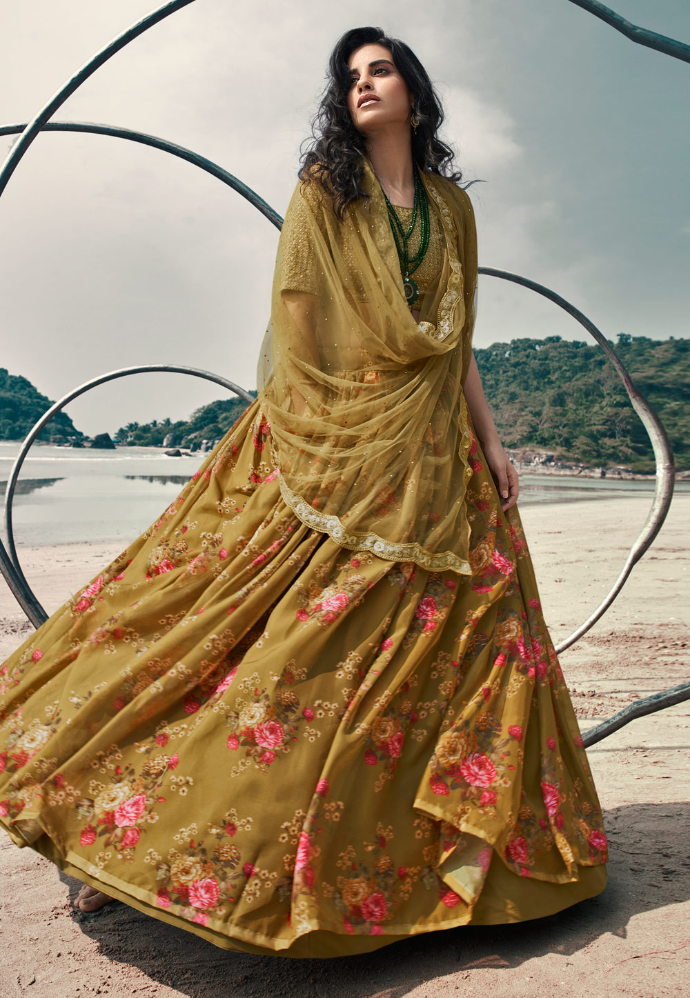 Mehndi Organza Lehenga Choli 230504