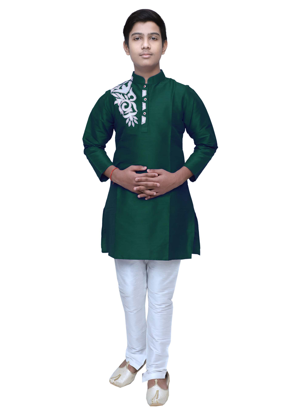 Green Dupion Silk Readymade Kids Kurta Pajama 211374