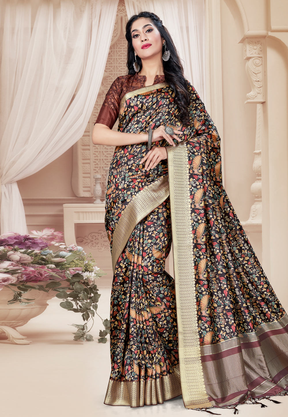 Black Art Silk Saree With Blouse 231617