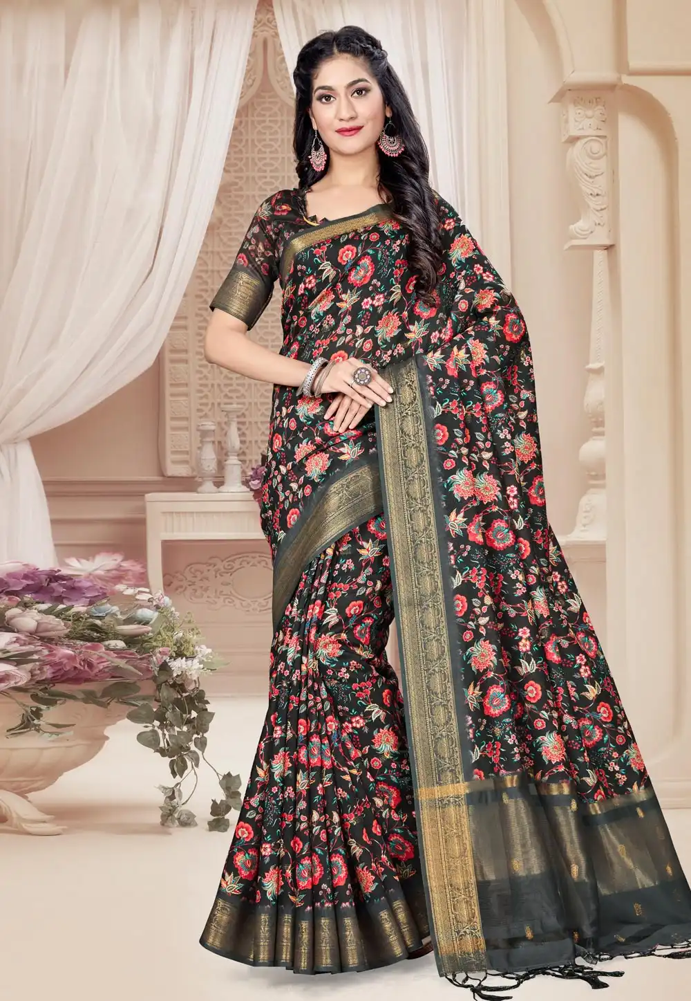 Black Art Silk Saree With Blouse 231622