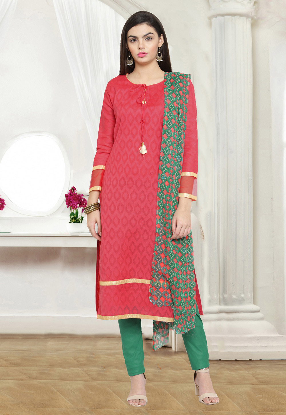 Pink Jacquard Pant Style Suit 159752
