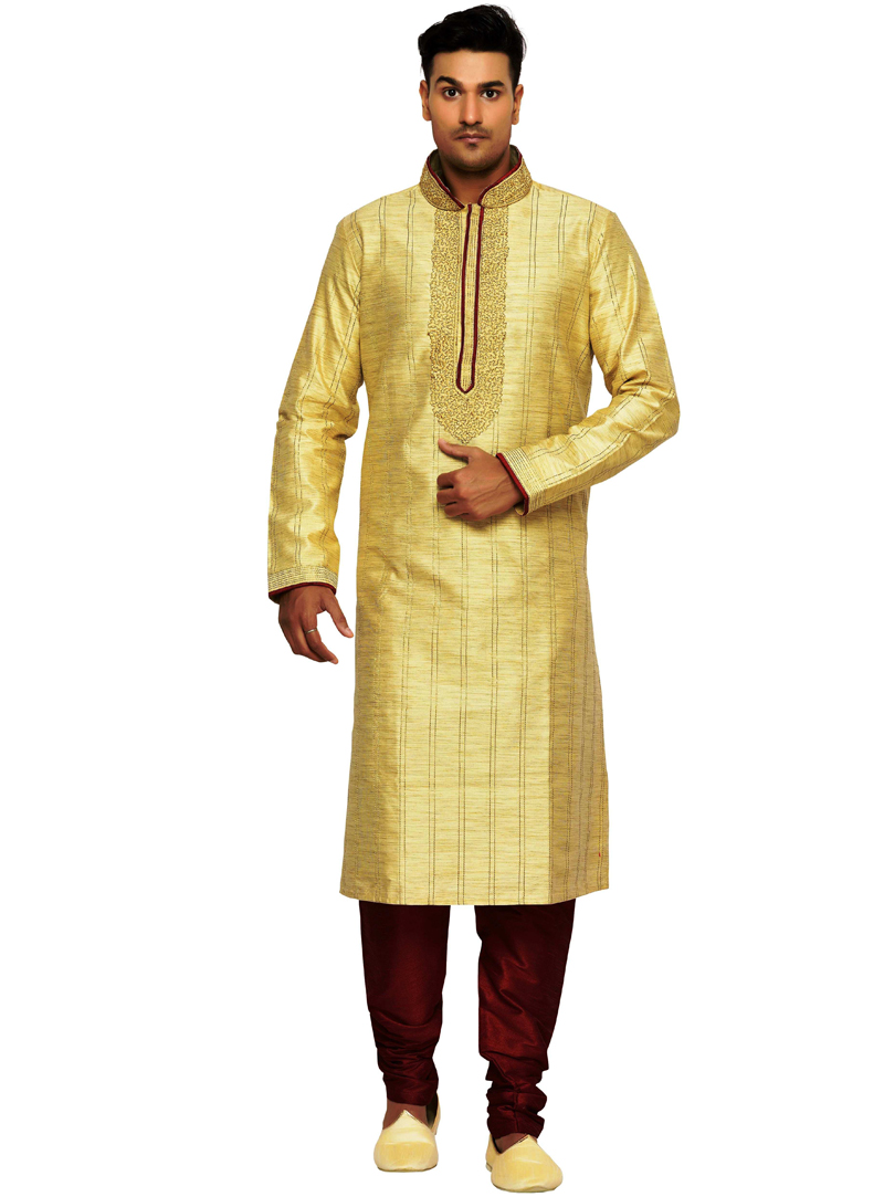 Golden Dupion Readymade Kurta Pajama 108963