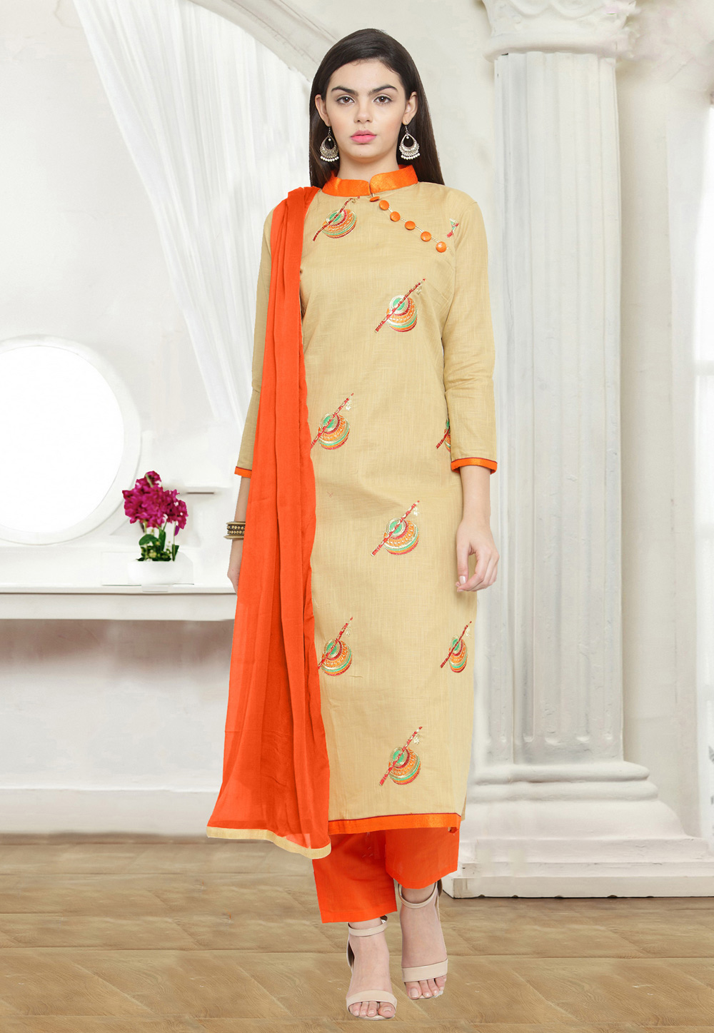 Beige Cotton Pant Style Suit 159769