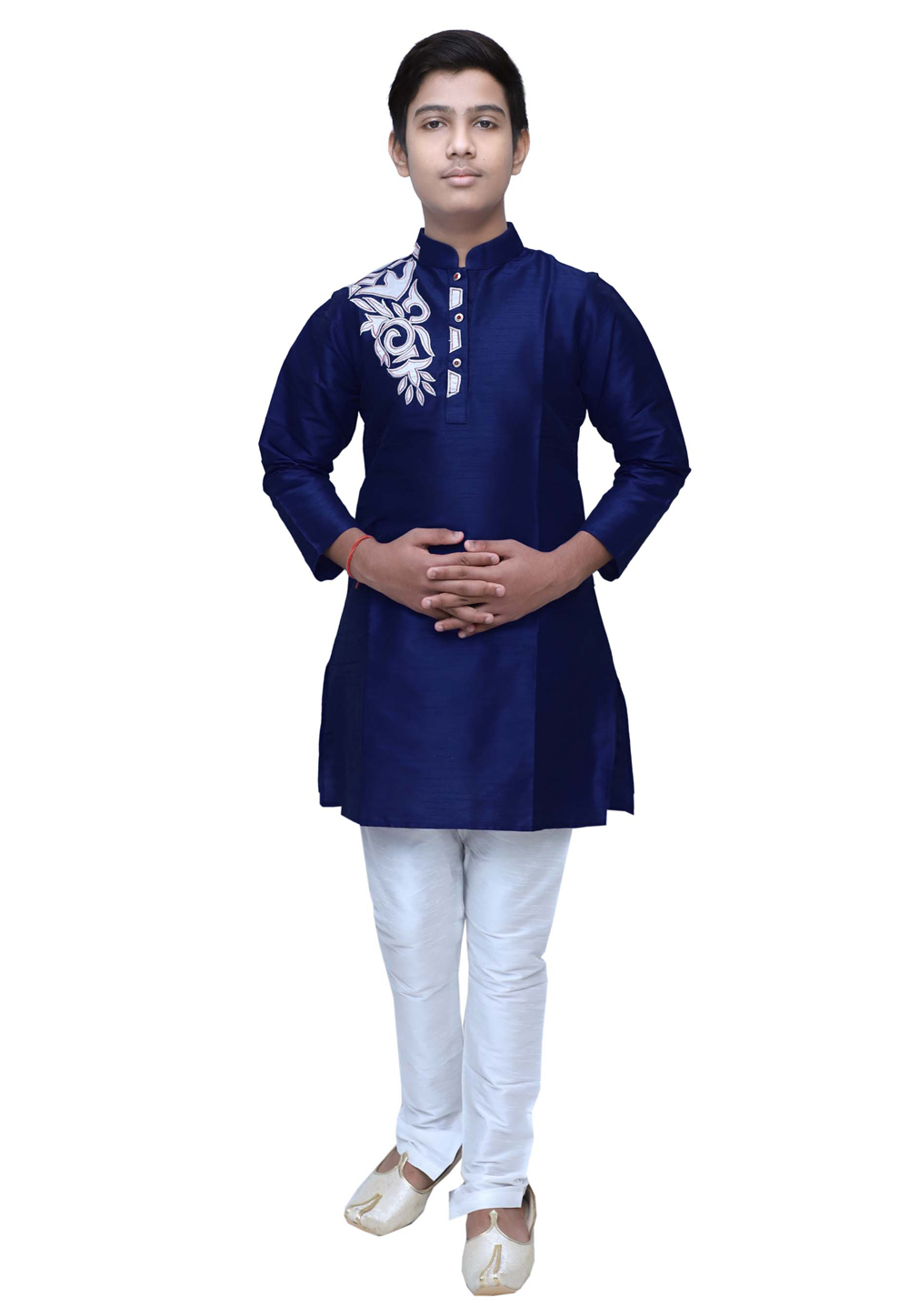 Blue Dupion Silk Readymade Kids Kurta Pajama 211375