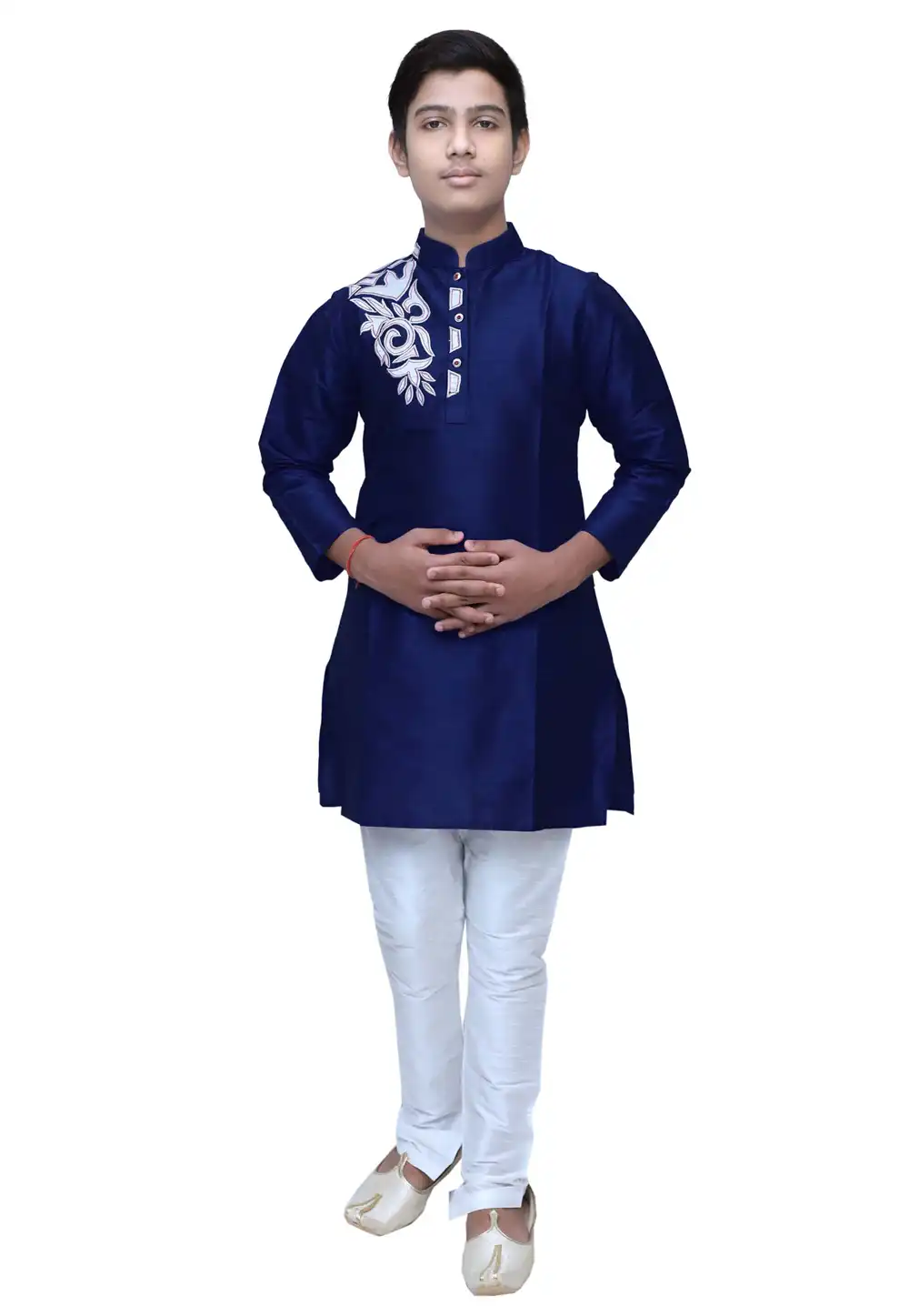 Blue Dupion Silk Readymade Kids Kurta Pajama 211375