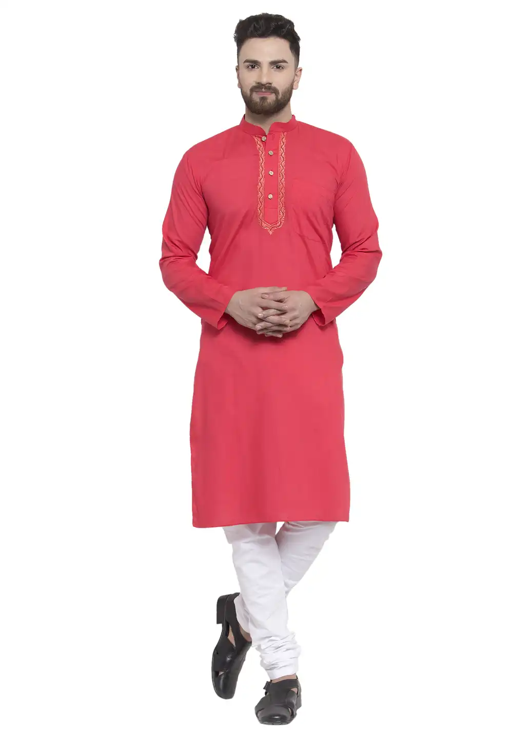 Pink Cotton Readymade Kurta Pajama 194042