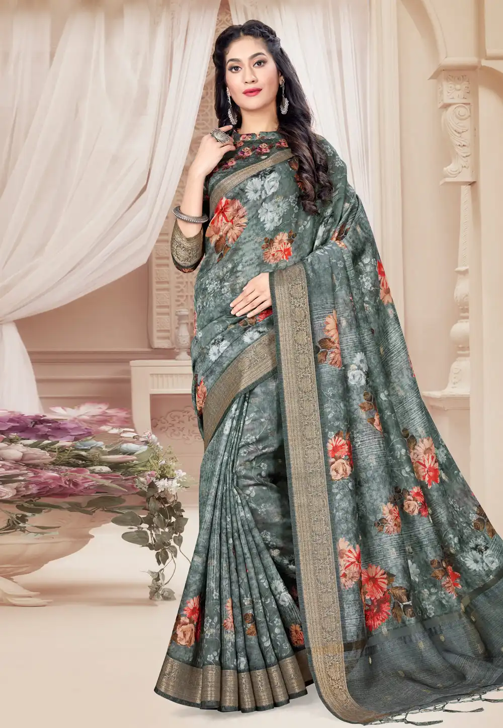 Grey Art Silk Saree With Blouse 231625