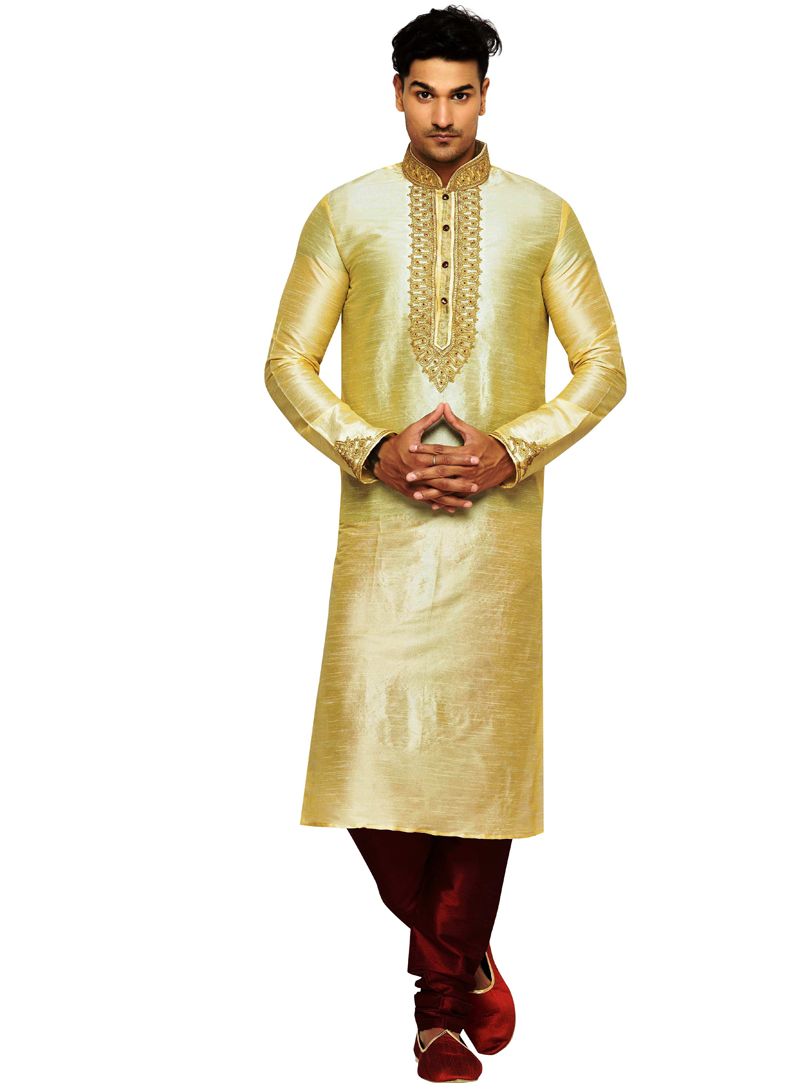 Golden Dupion Readymade Kurta Pajama 108975