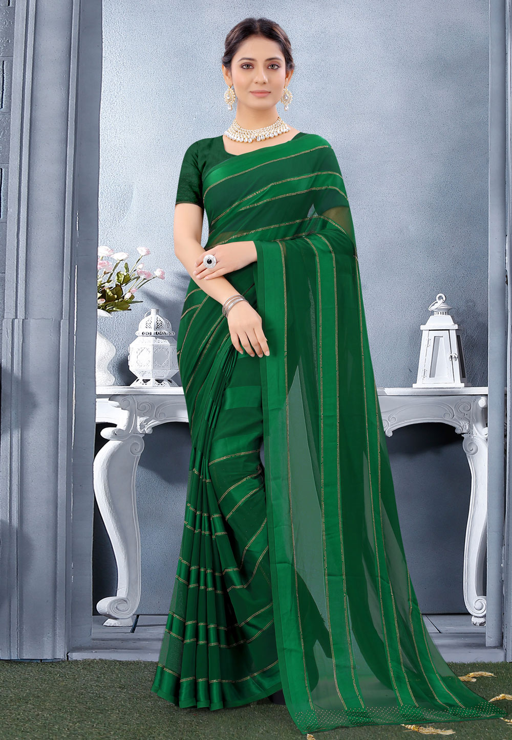 Green Georgette Satin Festival Wear Saree 231905