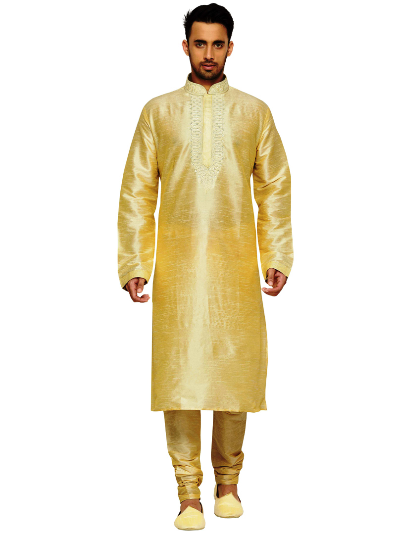 Golden Dupion Readymade Kurta Pajama 108982