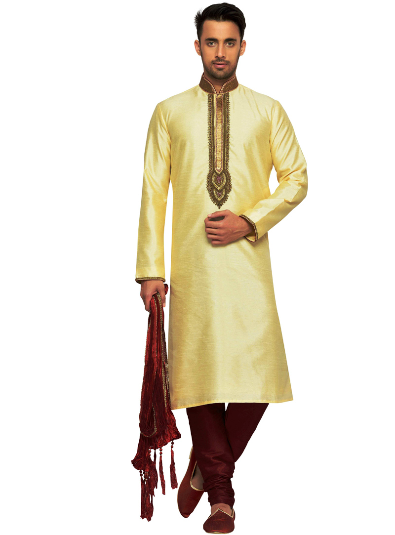 Golden Dupion Readymade Kurta Pajama 108984