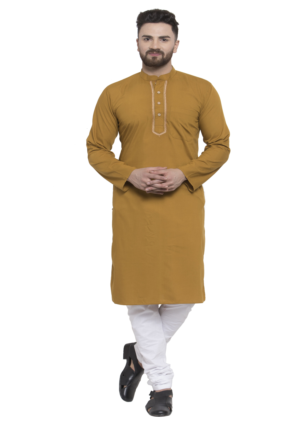Mustard Cotton Readymade Kurta Pajama 194043