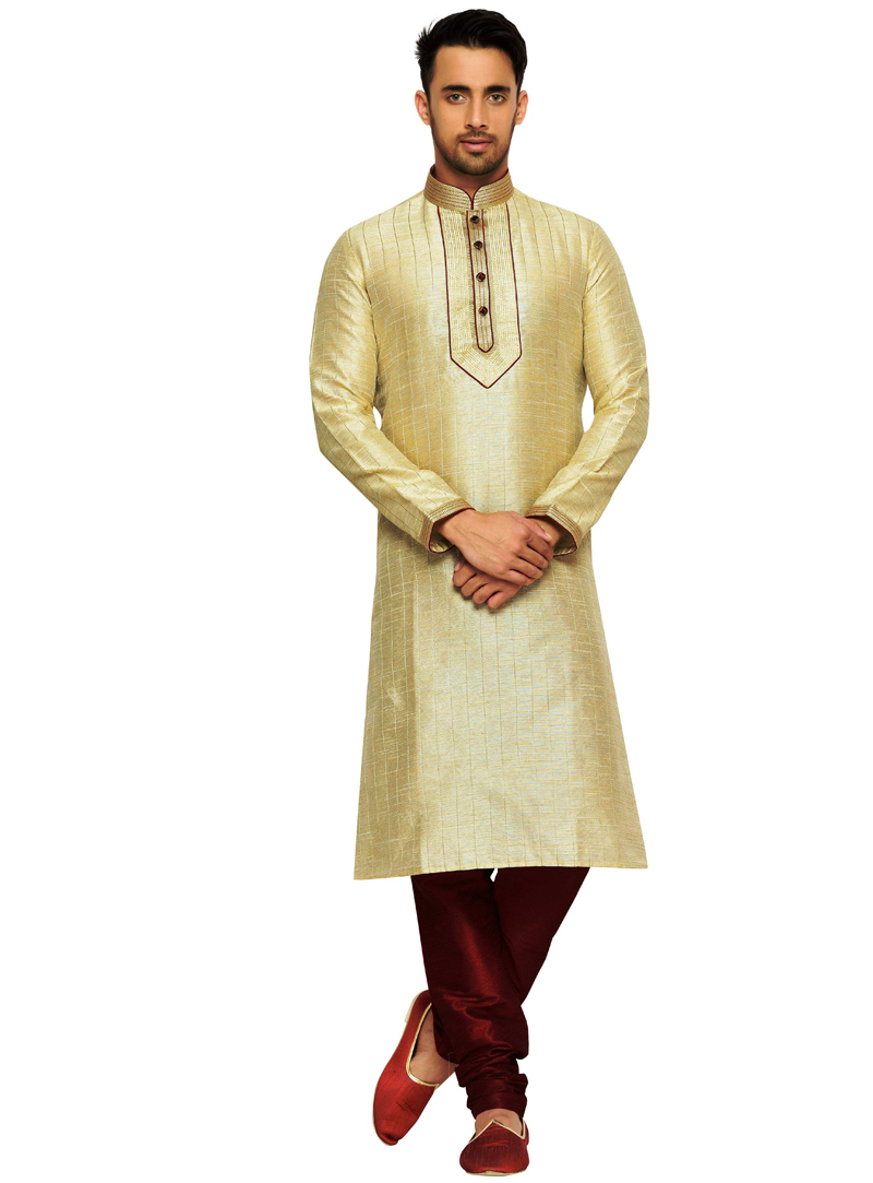 Golden Art Silk Readymade Kurta Pajama 108986